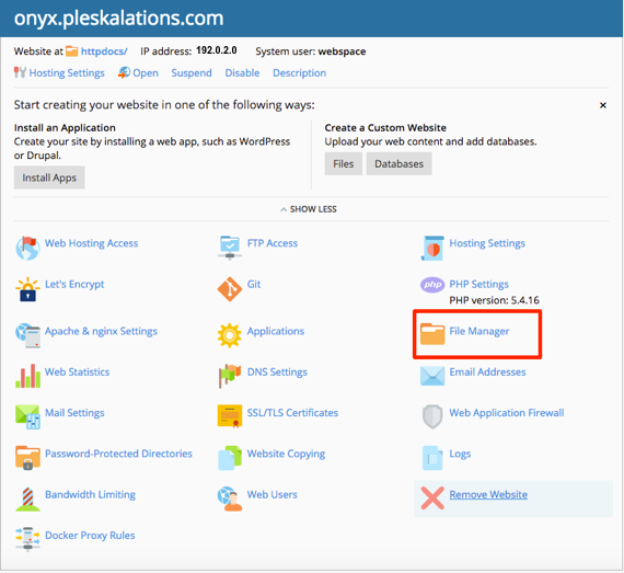 File Manager link highlighted