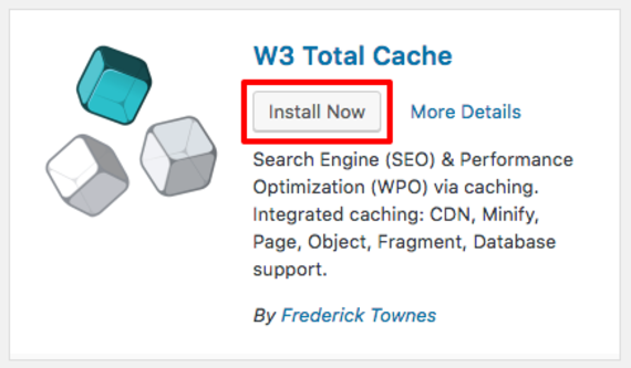 install button highlighted in w3 total cache plugin