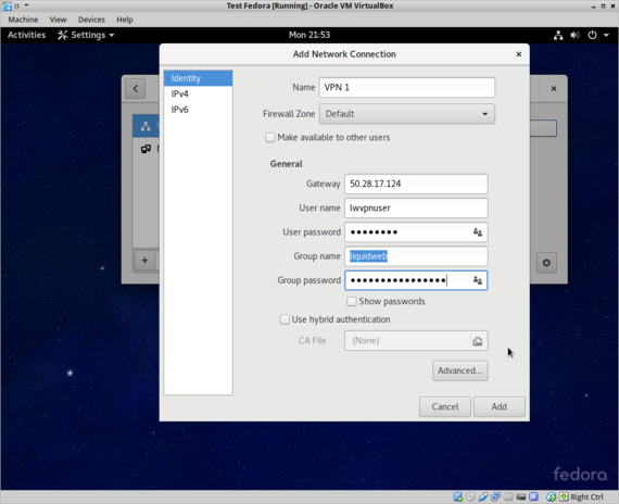 vpn login credentials entered
