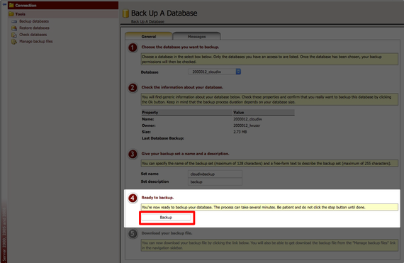 backup button highlighted