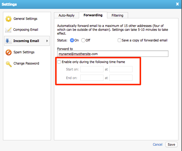 time frame section highlighted