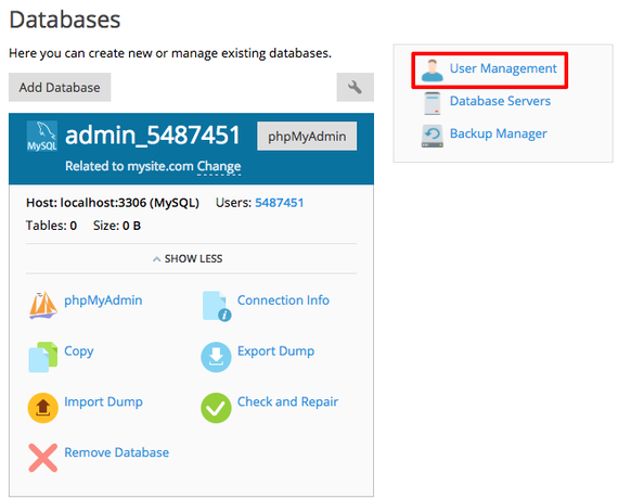 user management section highlighted