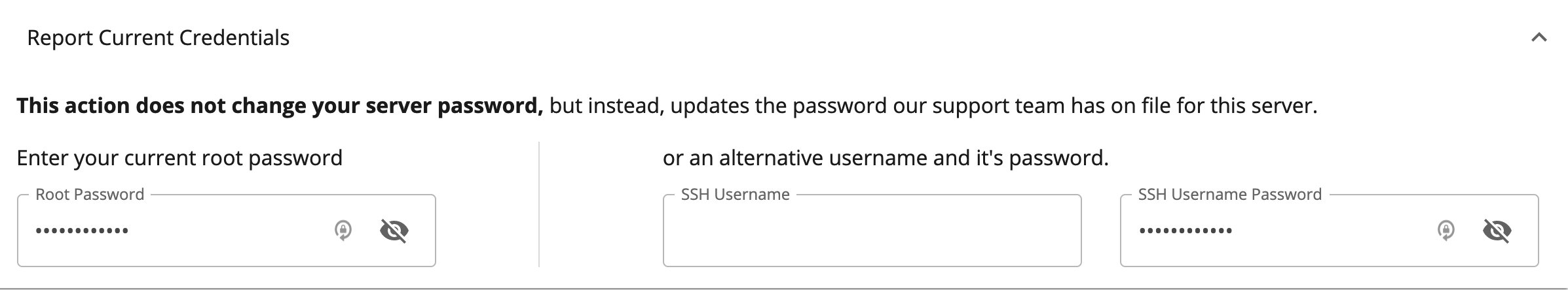 report current password screen