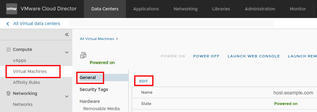 vm edit link highlighted