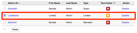 box next to admin id checked