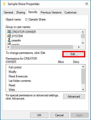 permissions edit button highlighted