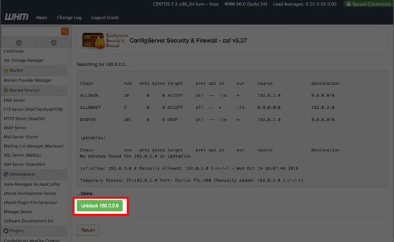 unblock button highlighted