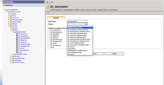 db datareader owner dropdown