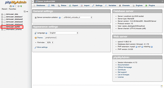 gif showing wordpress database in phpmyadmin