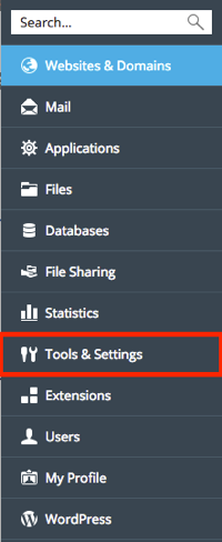 tools and settings highlighted in menu