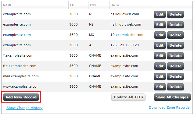 add new record button highlighted