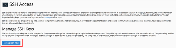 Manage SSH Keys link highlighted