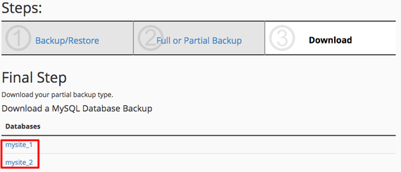 databases to backup highlighted