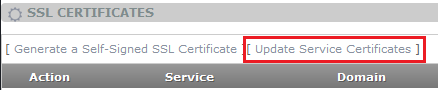 update service certificates link highlighted