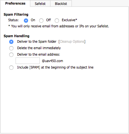 preferences tab of email settings
