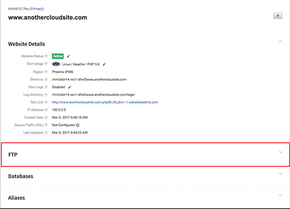 gif showing FTP section closed and open