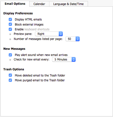 options on email options tab