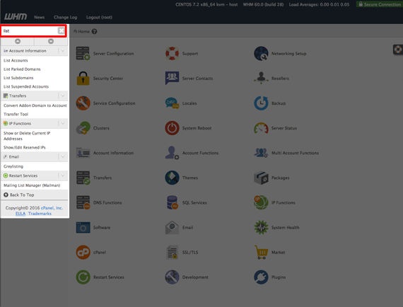 list accounts in search bar highlighted