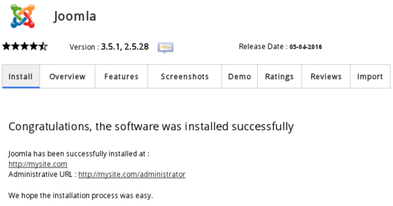 installation confirmed with urls