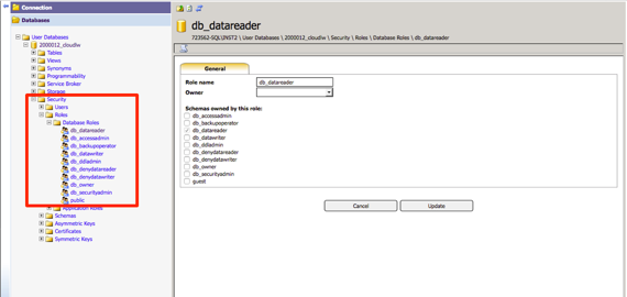 security, roles and database roles opened and highlighted