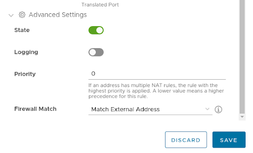 nat rule advanced settings screen