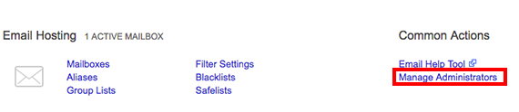manage administrators link highlighted under common actions section