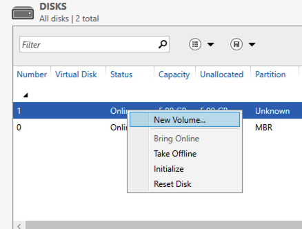 create new volume menu