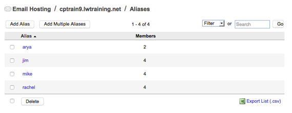 aliases showing in list