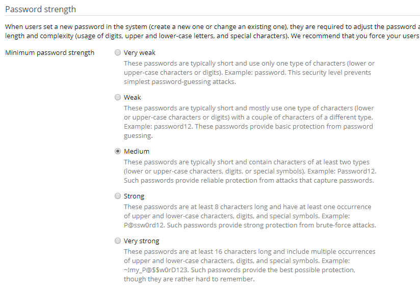 password strength configuration