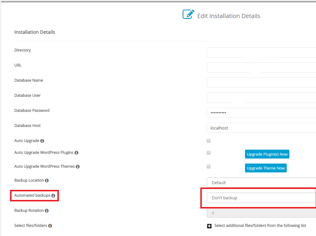 backup section in edit options