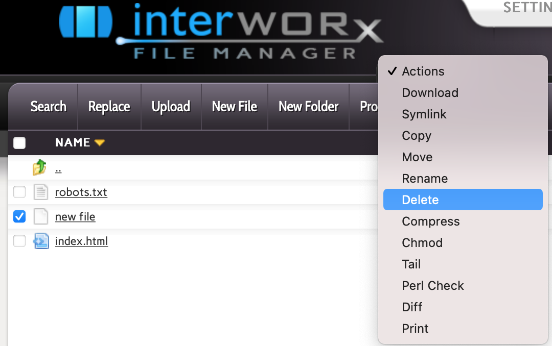 delete link highlighted