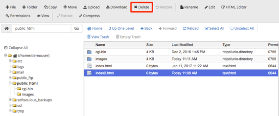 Delete button highlighted