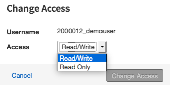 pop-up showing access options drop-down
