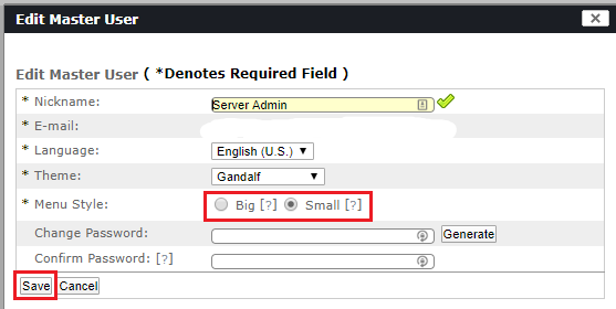 edit menu style screen