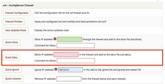quick deny section highlighted