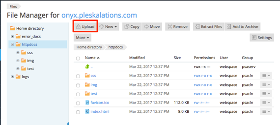 Upload button highlighted