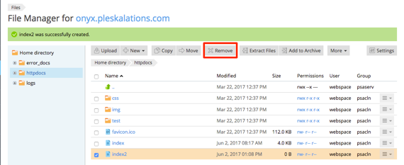 remove button highlighted