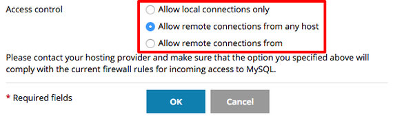 allow remote connections from any host highlighted