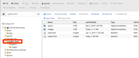 public_html directory highlighted