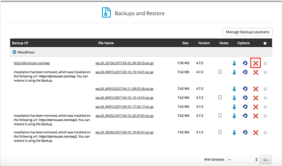 red x icon in backups