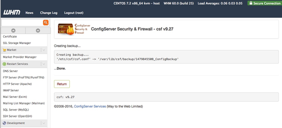 backup created success home page