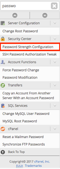 password strength configuration link highlighted