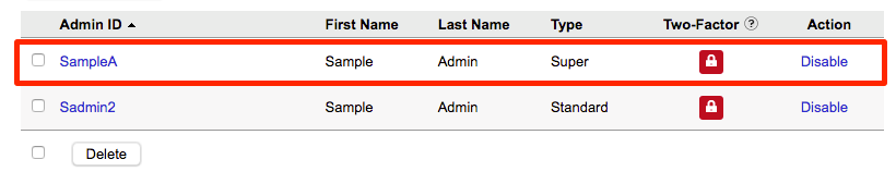 administrator highlighted in list