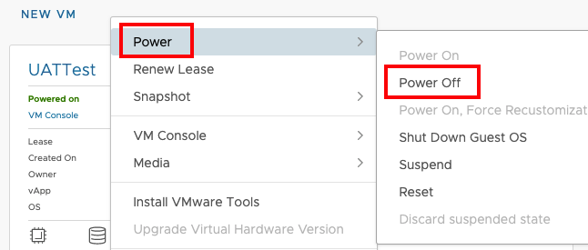 power off link highlighted