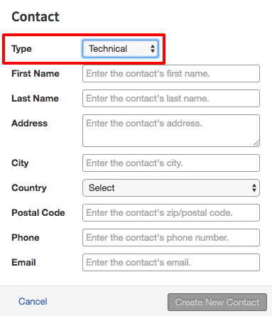type of contact highlighted