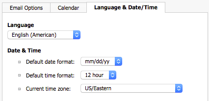 language date & time tab in email settings