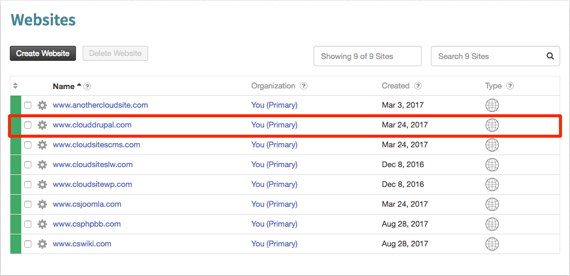 drupal site showing in website list