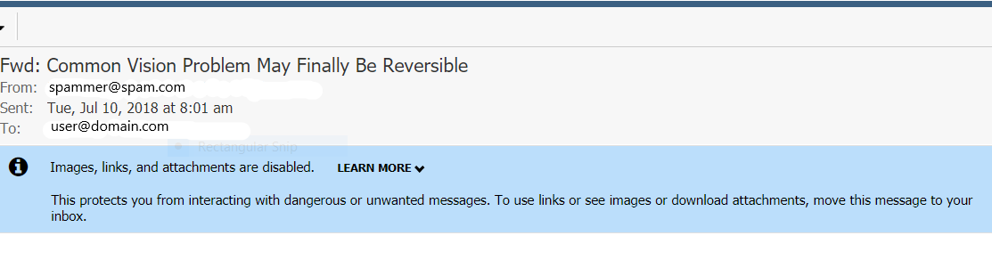 spam folder disables links and attachments