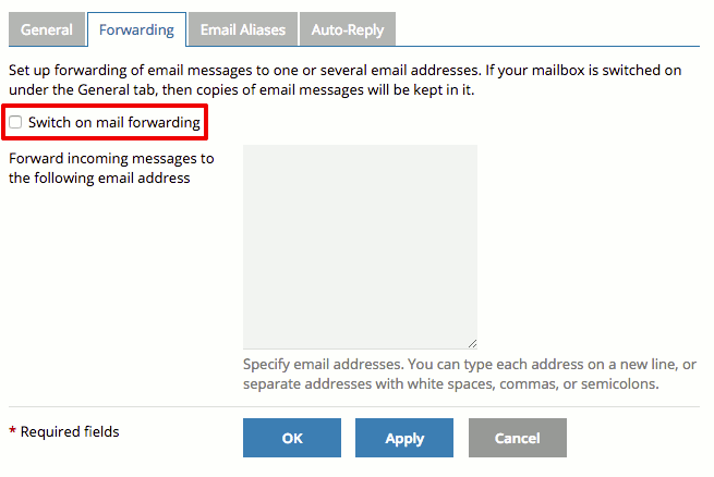 turn on email forwarding