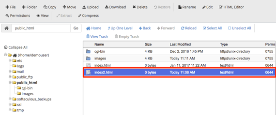 file to delete highlighted